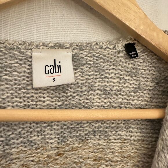 Cabi Grey, Gold + Black Aztec Waterfall Open Cardigan with Fringe Pockets Size S - Picture 5 of 8